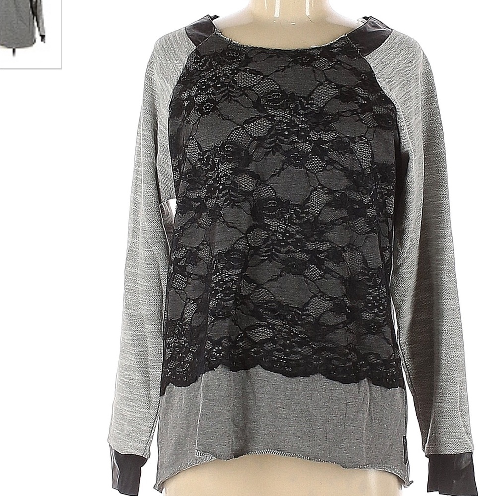 VICI DOLLS Women’s black & grey sweatshirt Leather cuffs. Lace overlay size M